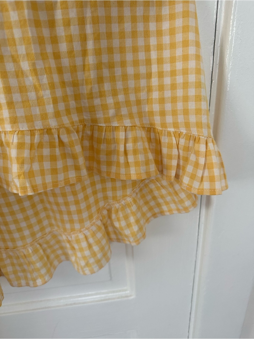 Women’s Yellow Gingham Ruffle Button-Front Top - Picture 4 of 5